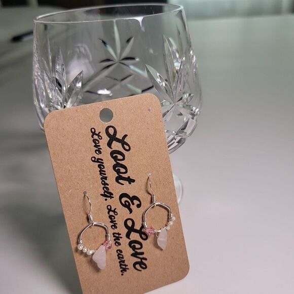 NWT Loot & Love 925 Sterling Silver Earrings Pearl Rose Quartz Crystal - Picture 4 of 4